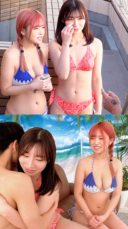 湘南の海で眩しく輝いているW水着ギャルにデカチン童貞君をプレゼント!? ヤバっマジで大きい( ゚Д゚) ウブなデカマラにサマーガールもエチエチ発情wwスケベに優しくSEX教えながら「ヤッてみる?」そのまま逆3Pハーレム状態で生ハメ筆おろし!…かほ&うみ にいな&りか 8枚目